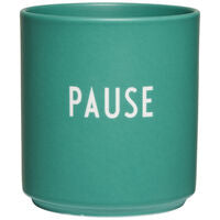 Becher mit Aufschrift Pause, tuerkis