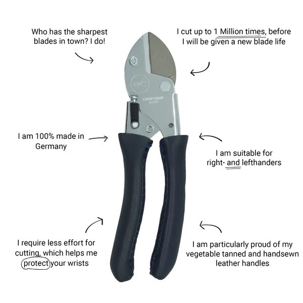 Gartenschere-Ambossklinge für 1 Mio Schnitte - mit blauen Ledergriffen
