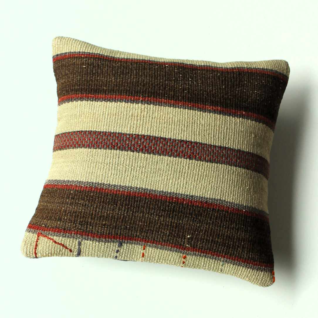 Kelimkissen 40 x 40 cm, Streifen braun-beige-rot