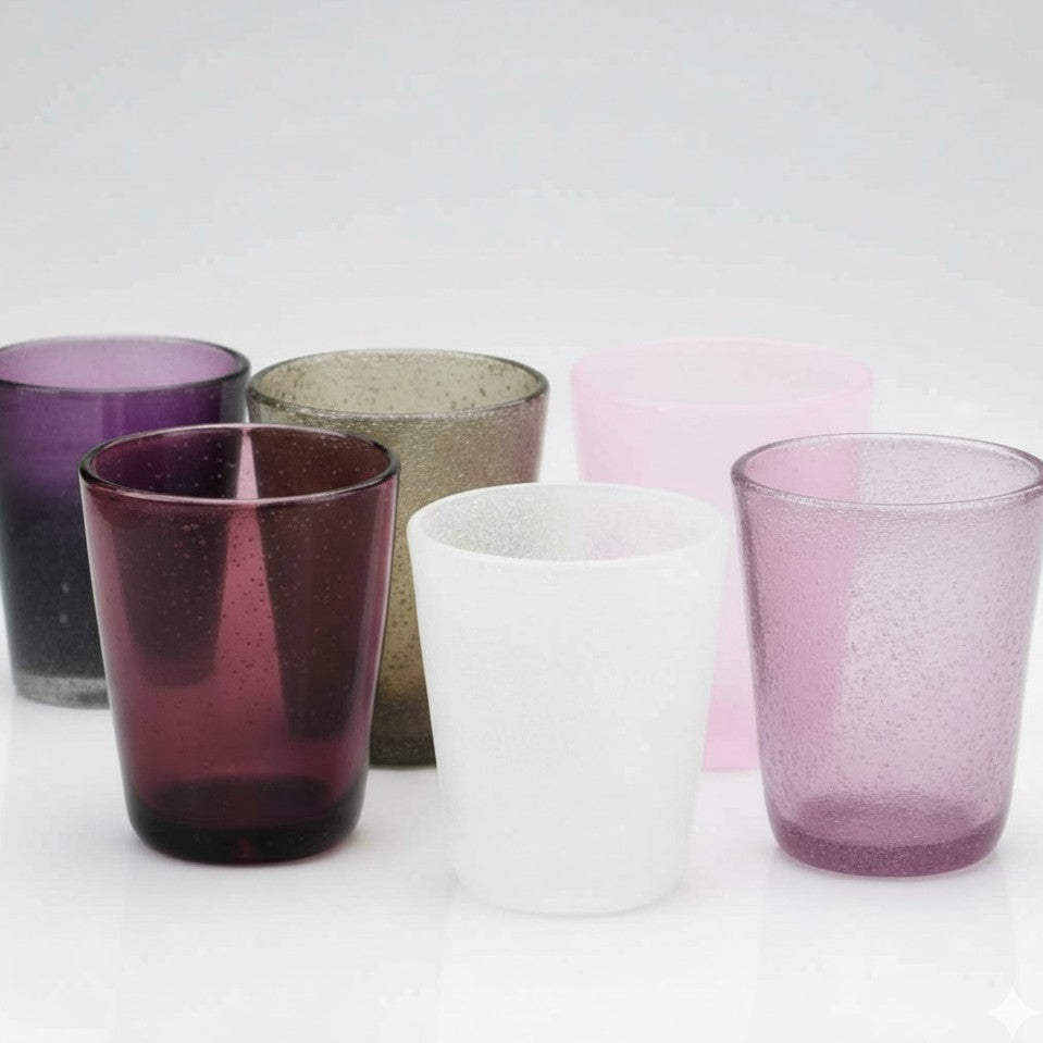 Lieblings-Farbkombination an Gläsern in pink-lila-Varationen:
pink, mauve, purple, violett, schweárz weiss