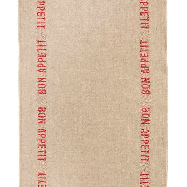Leinenserviette von Charvet mit eingewebten Schriftzug natur-rot