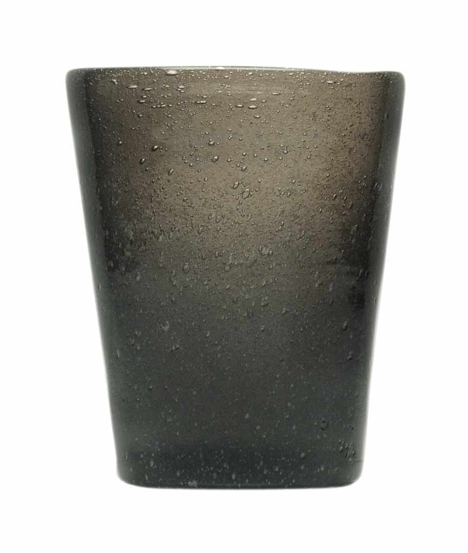 Mundgeblasenes Trinkglas von Memento mit Luftbläschen in schwarz-transparent