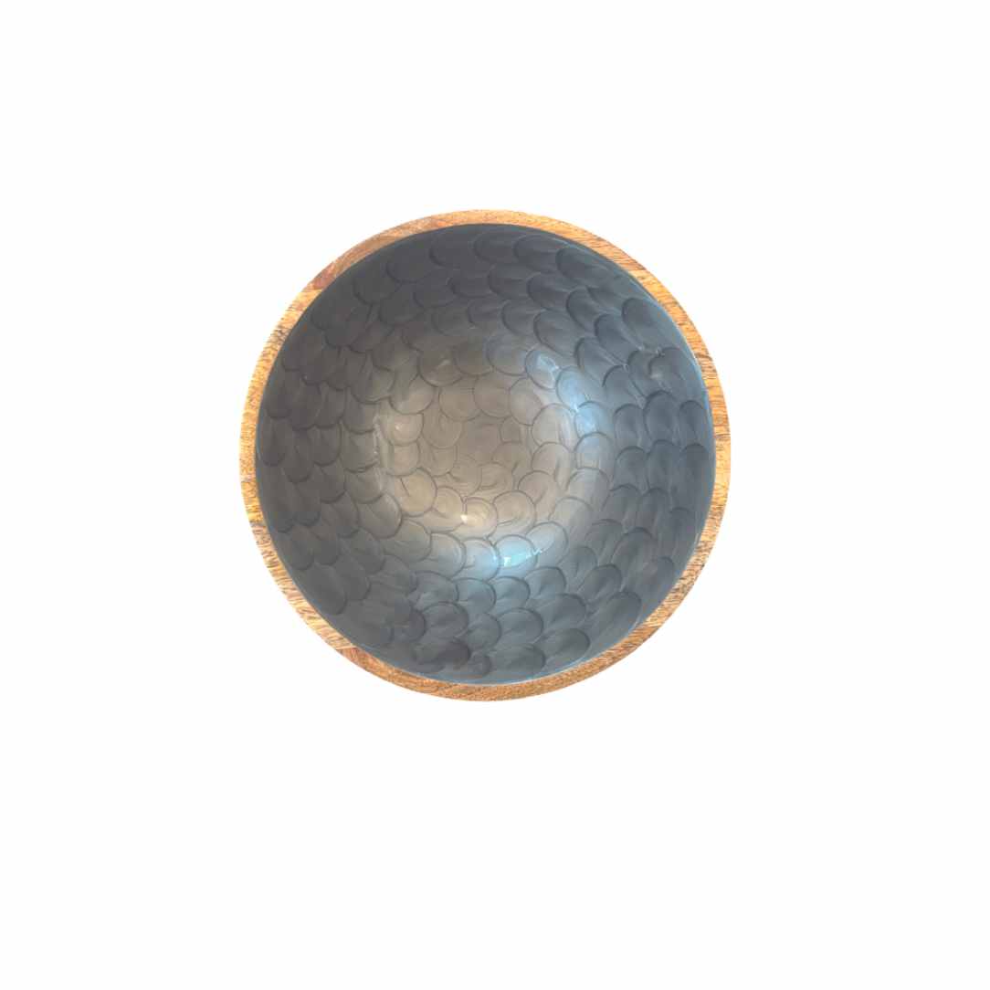 Salatschälchen aus Mango mit grauem Perlmuttmuster 18 cm Durchmesser