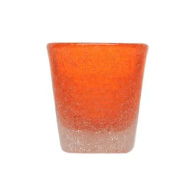 Mundgeblasenes Schnapsglas oder Espressobecher, Memento mit eingeschlossenen Luftbläschen in Orange - ein sattes Apfelsinenorange