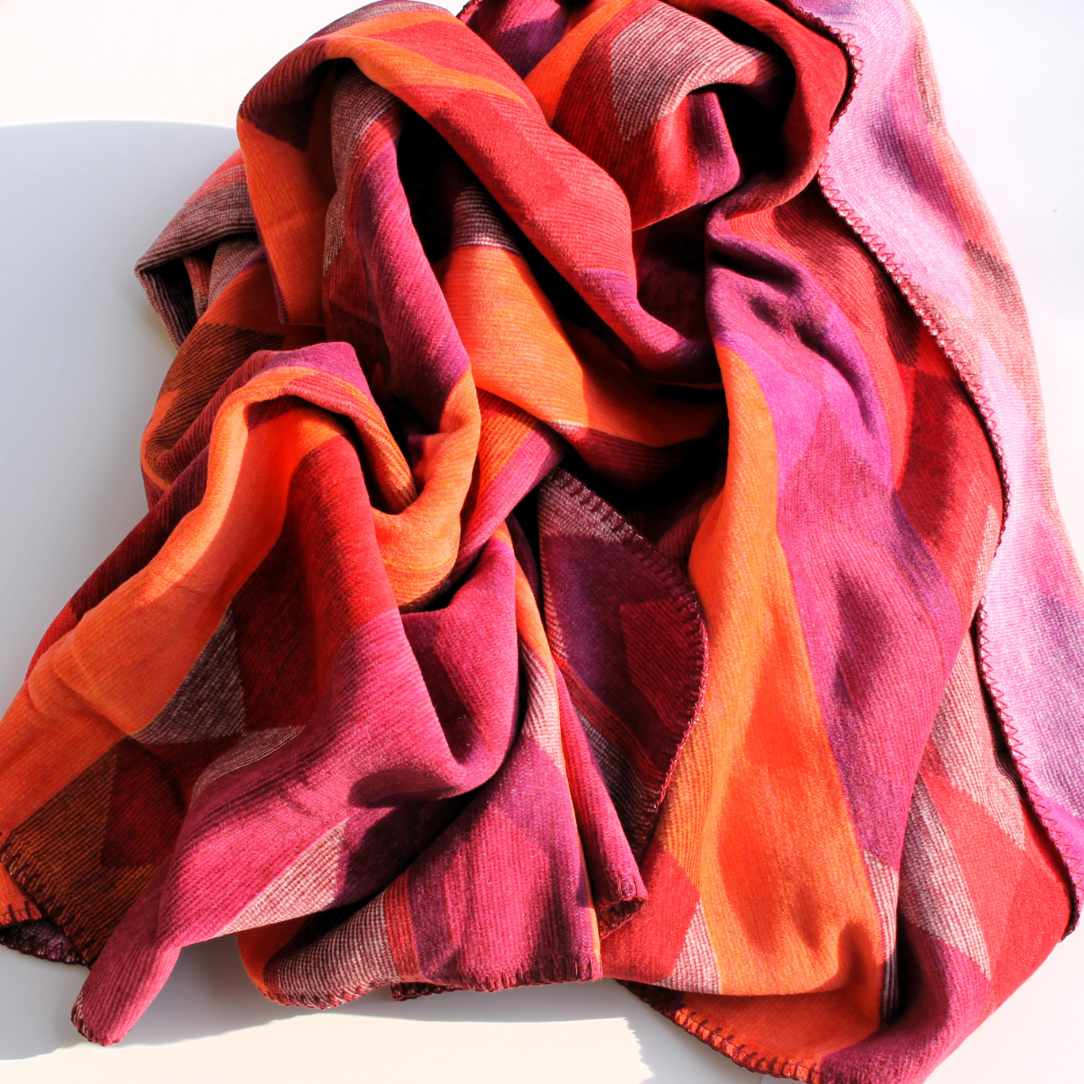 Decke aus Baumwollmischgewebe in ot-pink-orange-violett Tönen