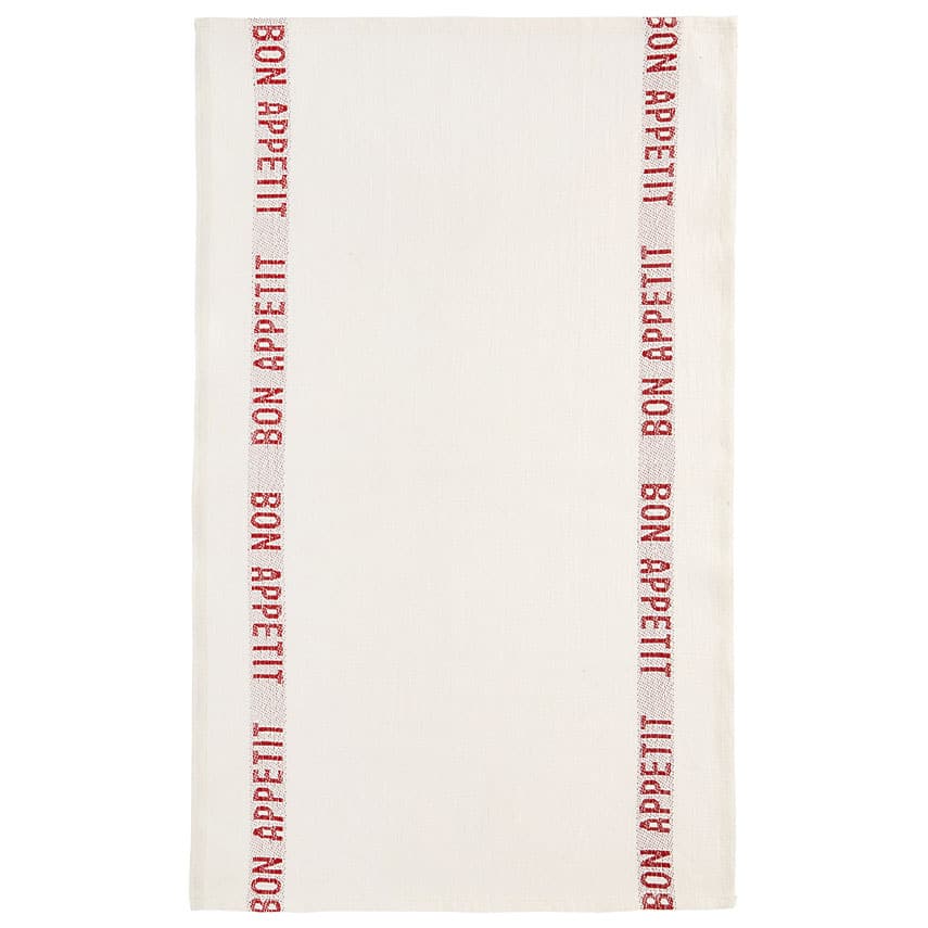 Leinen-Geschirrtuch BON APPÉTIT  – Charvet Frankreich 55x75 cm in weiss-rot