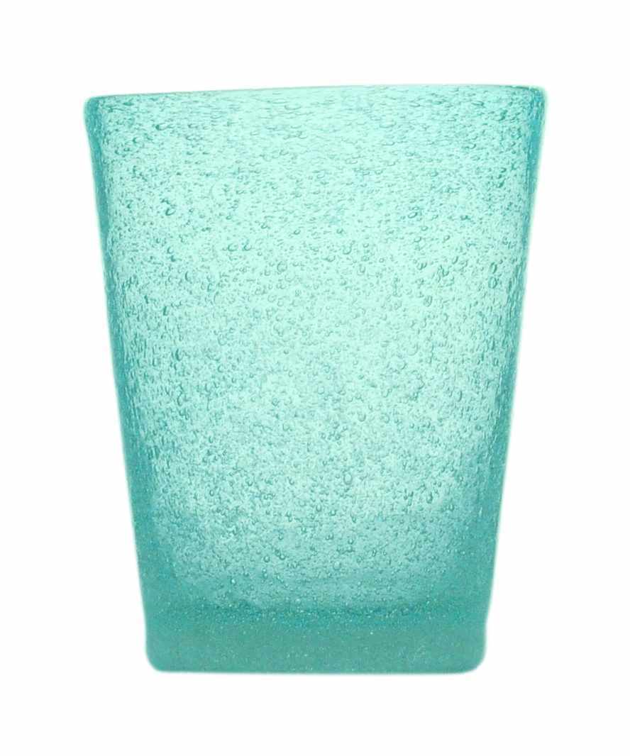Mundgeblasenes Trinkglas von Memento mit Luftbläschen in türkis - Sommer, Sonne, Meer - 280 ml