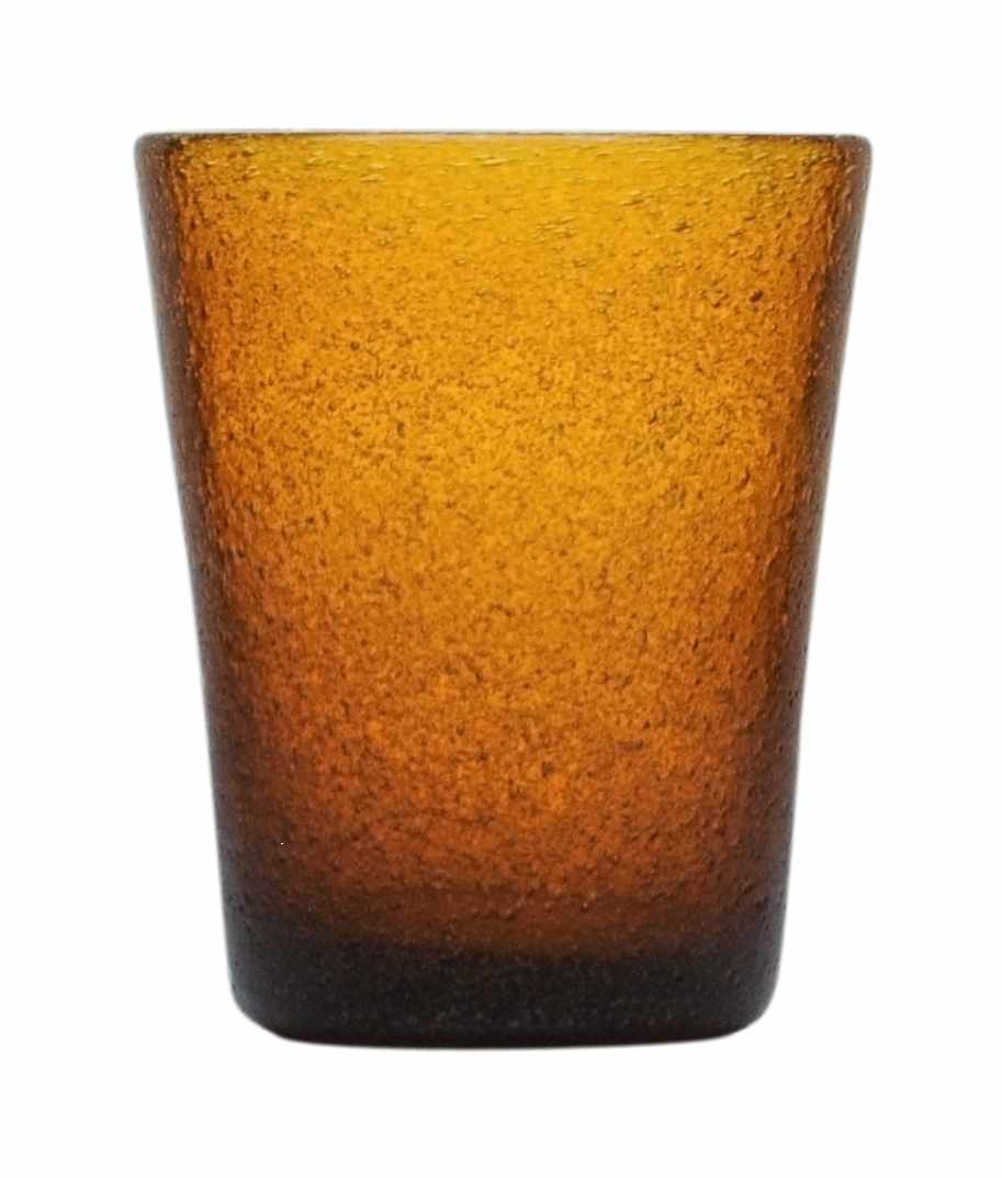 Mundgeblasenes Trinkglas von Memento mit Luftbläschen in Amber - ein satter Bernsteinton