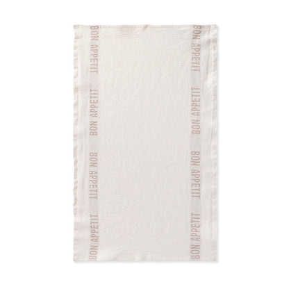 Leinen-Geschirrtuch BON APPÉTIT  – Charvet Frankreich 55x75 cm in weiss-ficelle