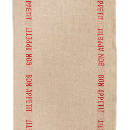 Leinenserviette von Charvet mit eingewebten Schriftzug natur-rot
