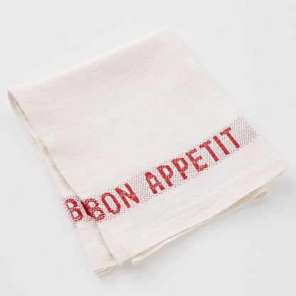 Leinenserviette von Charvet mit eingewebten Schriftzug weiss-rot