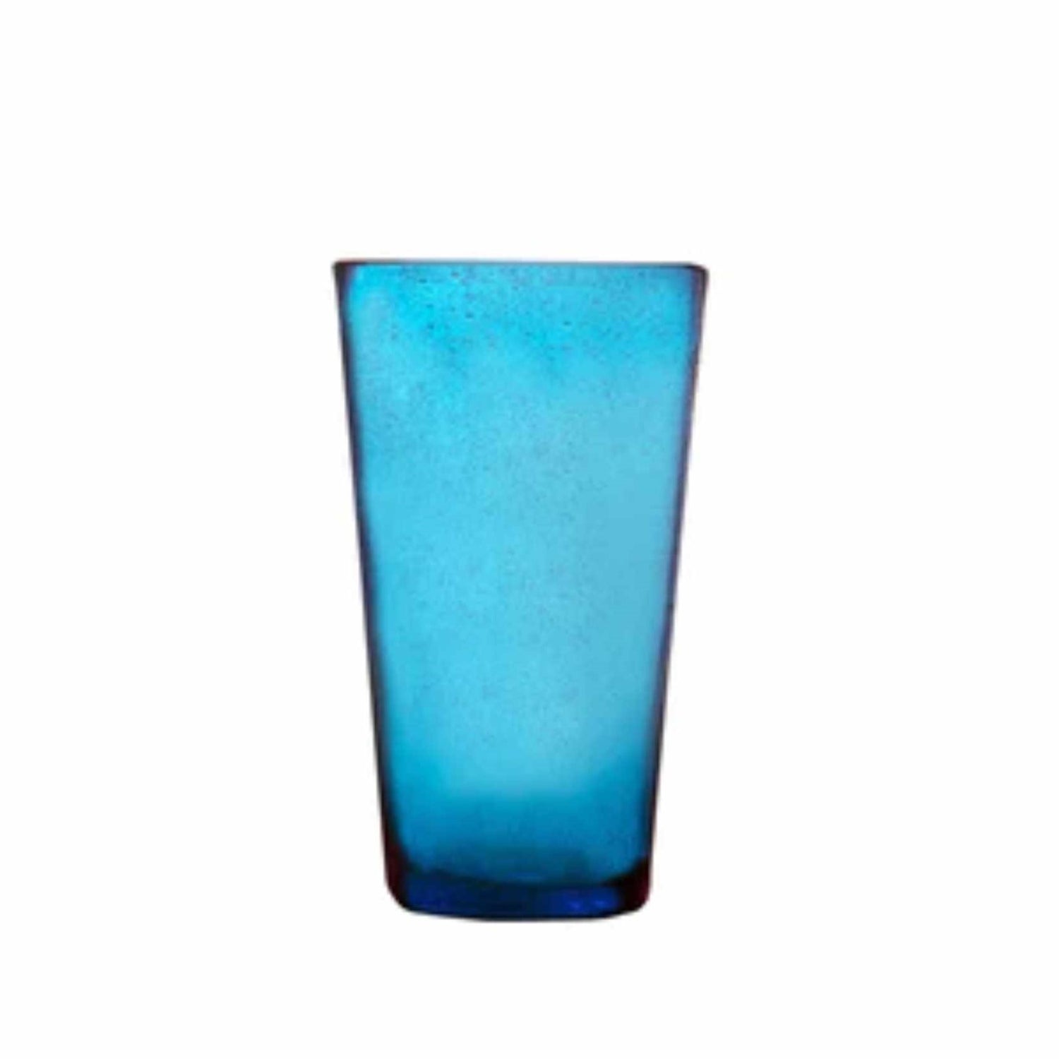 Mundgeblasenes Longdrink-Glas von Memento mit eingeschlossenen Luftbläschen in dark-blue
