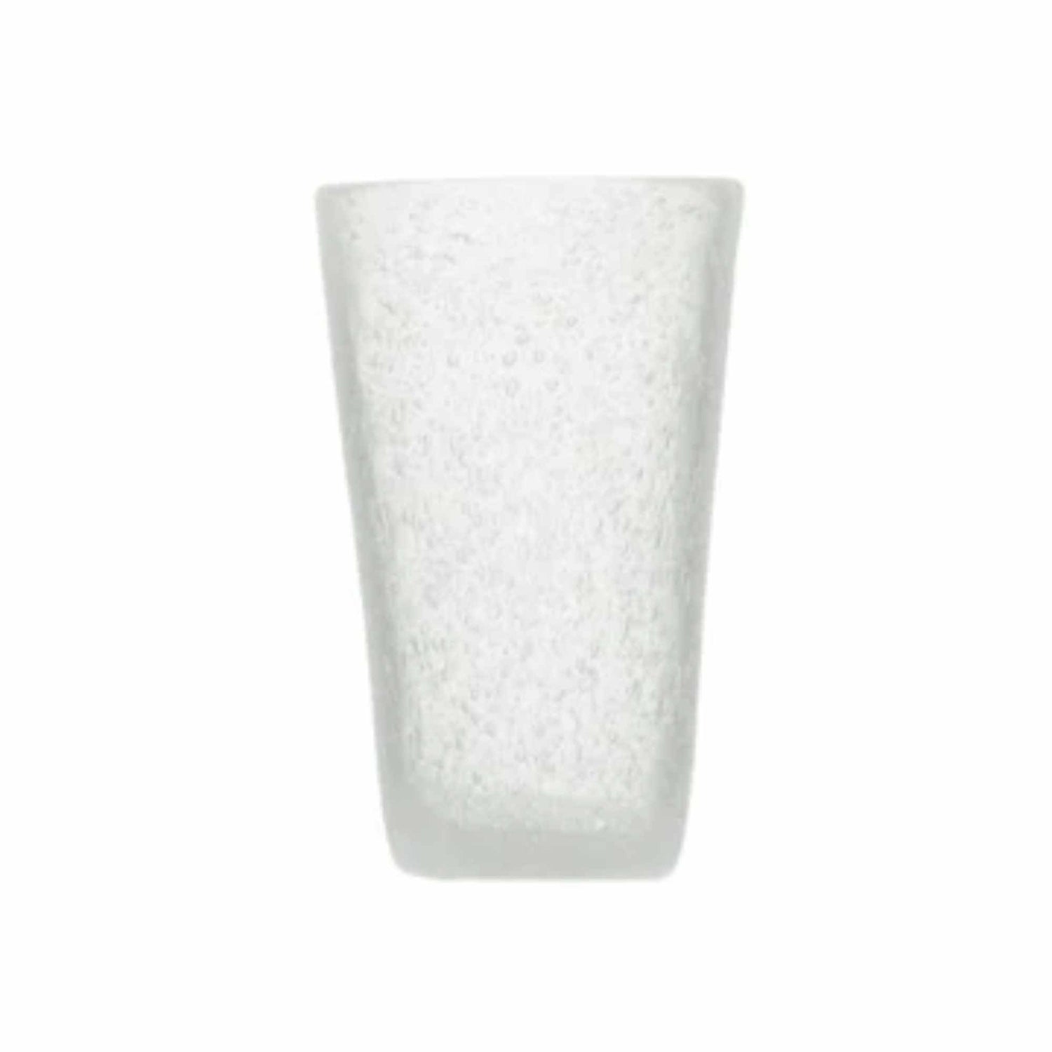 Mundgeblasenes Longdrink-Glas von Memento mit eingeschlossenen Luftbläschen in weiß-transparent