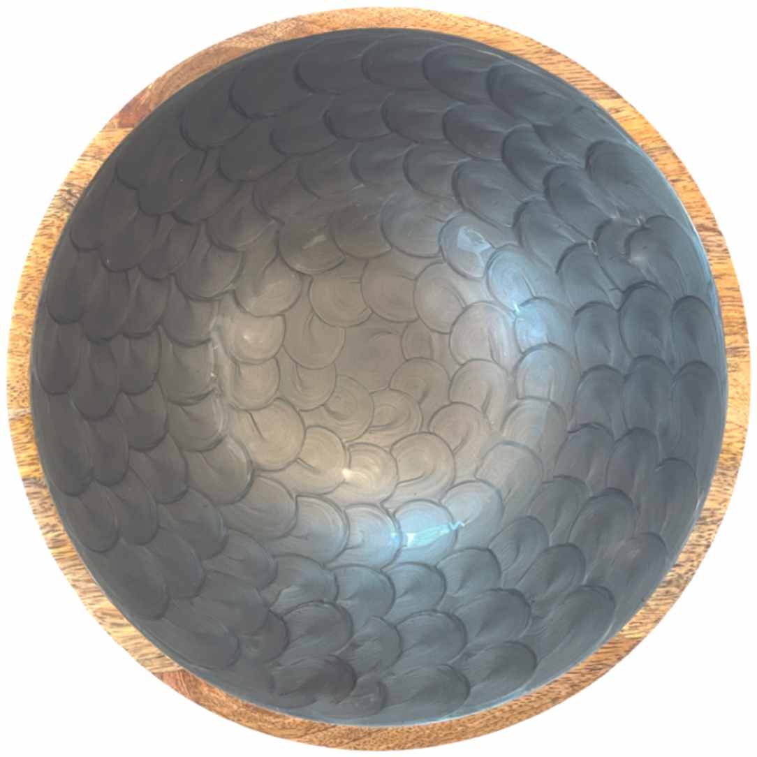Salatschale aus Mangoholz mit grauem Perlmuttmuster, 38 cm Durchmesser