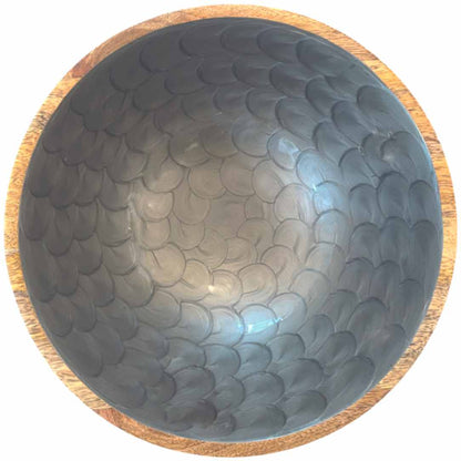 Salatschale aus Mangoholz mit grauem Perlmuttmuster, 38 cm Durchmesser