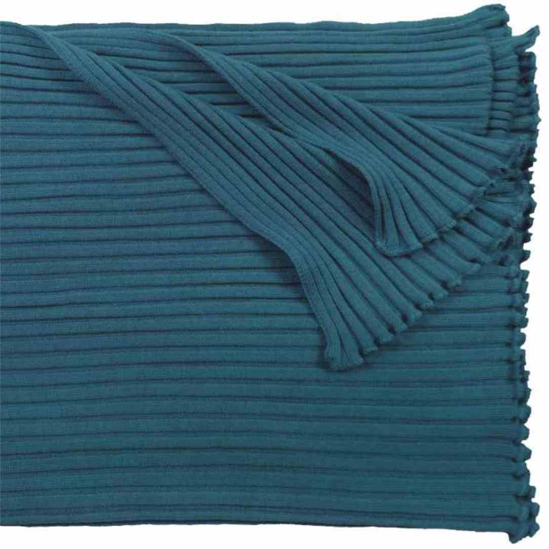 Schal oder Stola aus 100 % Merinowolle in Rippenstruktur von Eagleproducts, pfau - petrol